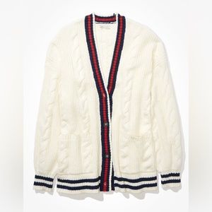 NWT American Eagle Oversized Cable Knit Cardigan, White Sz S